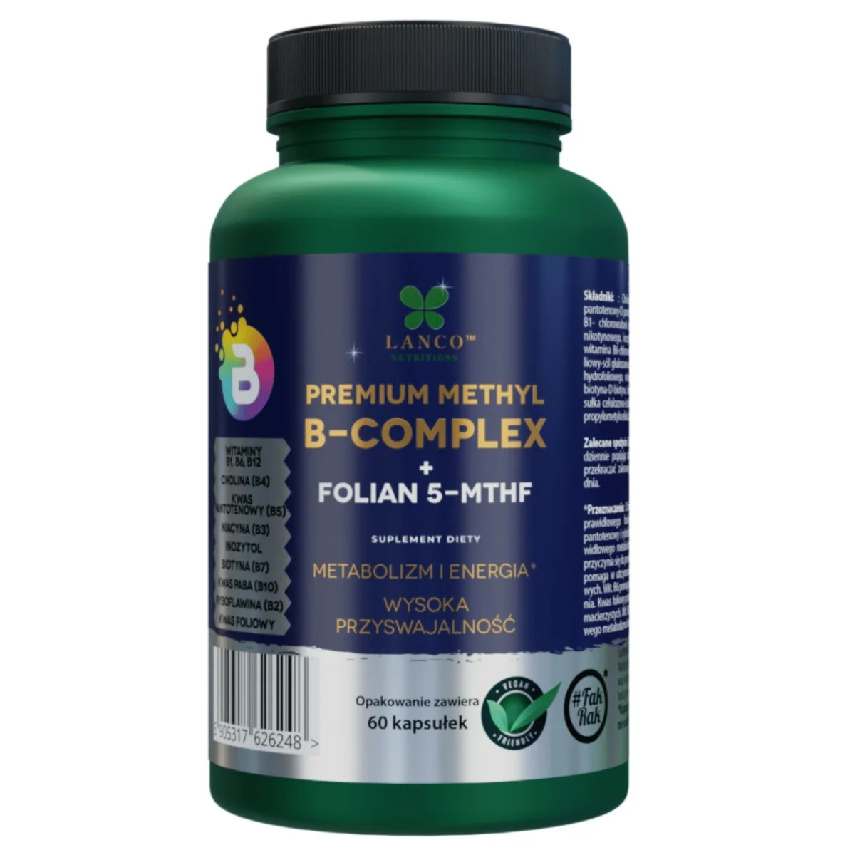 Lanco Nutritions Premium Methyl B-Complex + Folian 5-MTHF 60 kapsułek