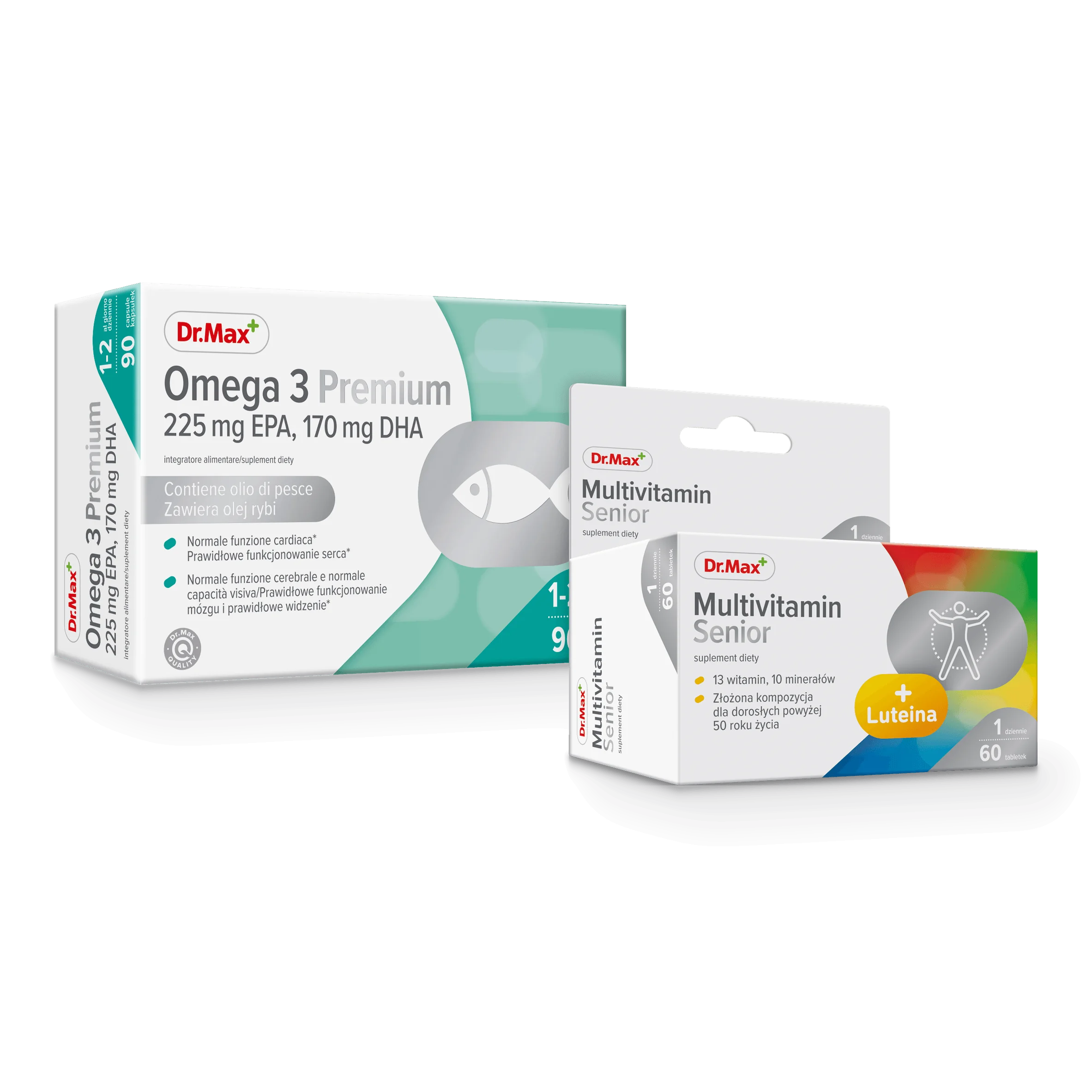 Komplet troski o zdrowie seniora Multivitamin Senior Dr.Max 60 tabletek + Omega 3 Premium Dr. Max 90 kapsułek