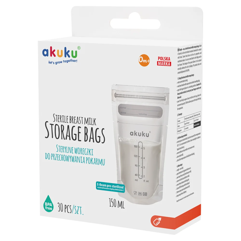 Akuku sterylne woreczki do przechowywania pokarmu 150 ml, 30 szt.