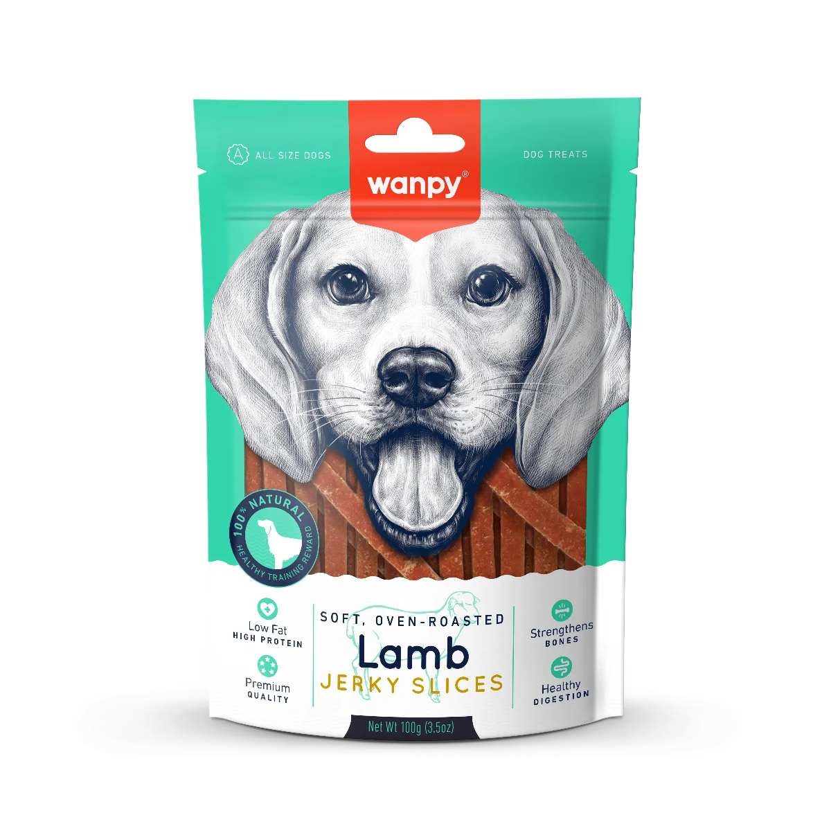Wanpy Lamb Jerky Slices delikatne paseczki jagnięciny dla psów dorosłych, 100 g