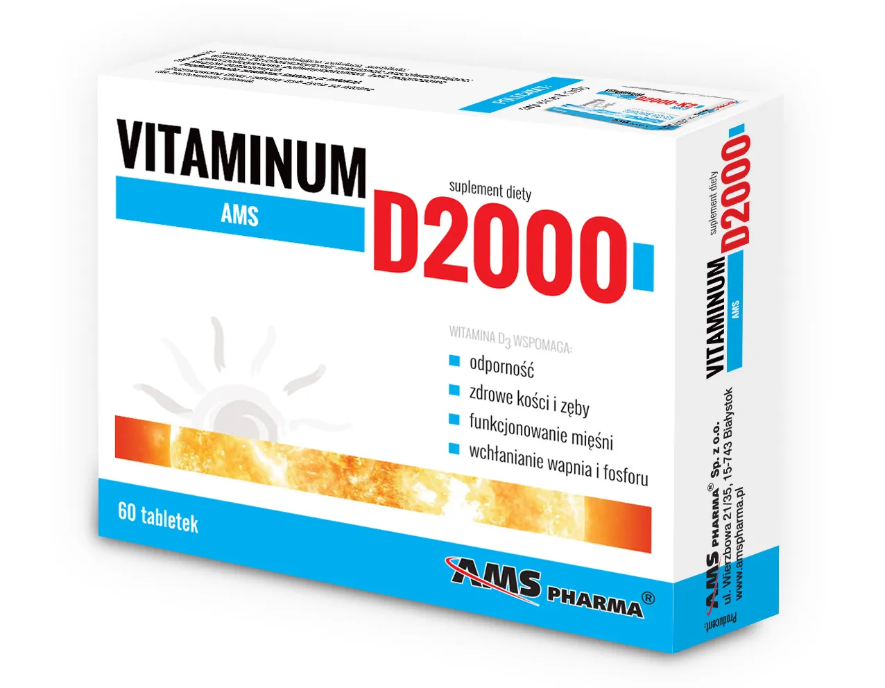 AMS Vitaminum D2000, suplement diety, 60 tabletek