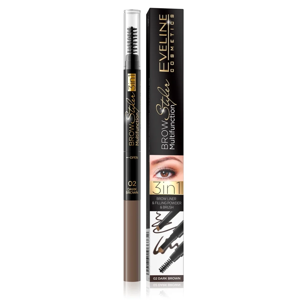 Eveline Cosmetics Brow Multifunction Styler kredka do brwi 3w1 02 Brown, 1,2 g
