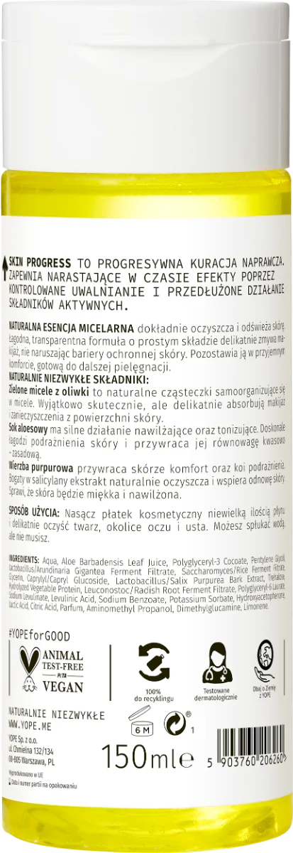 YOPE Skin Progress esencja micelarna do demakijażu, 150 ml