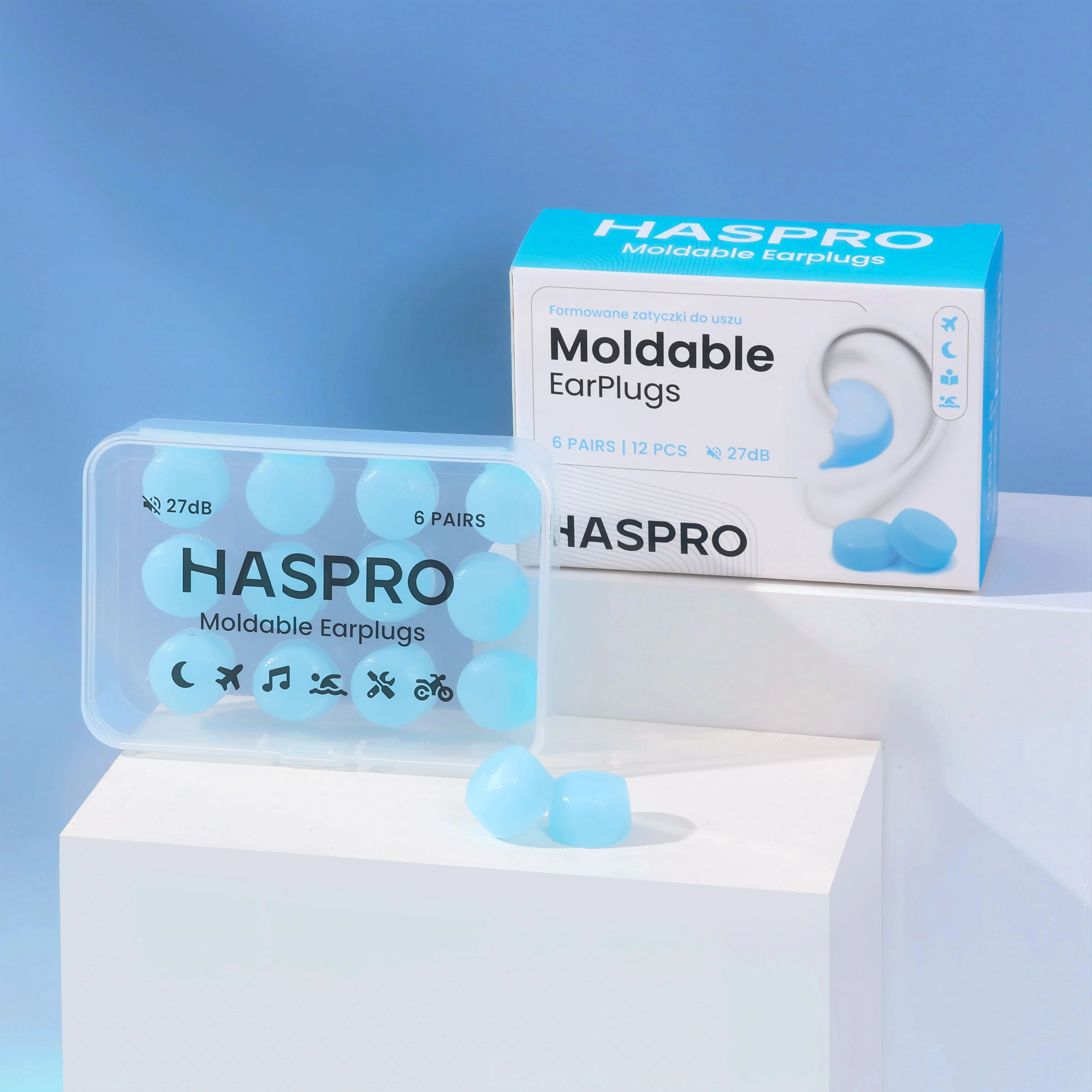 Haspro Mold 6P formowane zatyczki do uszu, kolor niebieski, 6 par