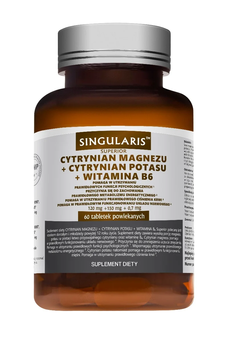 Singularis Superior cytrynian magnezu + cytrynian potasu + witamina B6, suplement diety, 120 tabletek