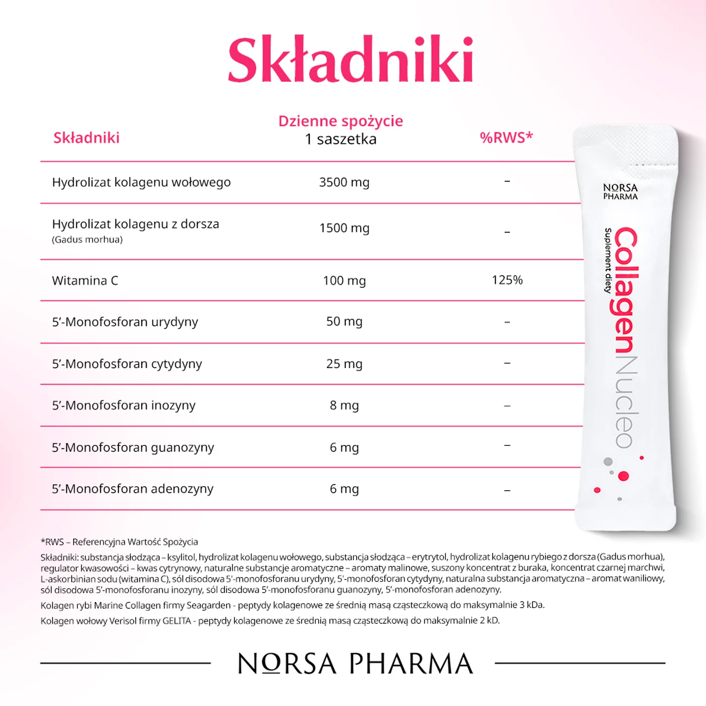 Norsa Pharma Collagen Nucleo smak malinowy, 30 saszetek