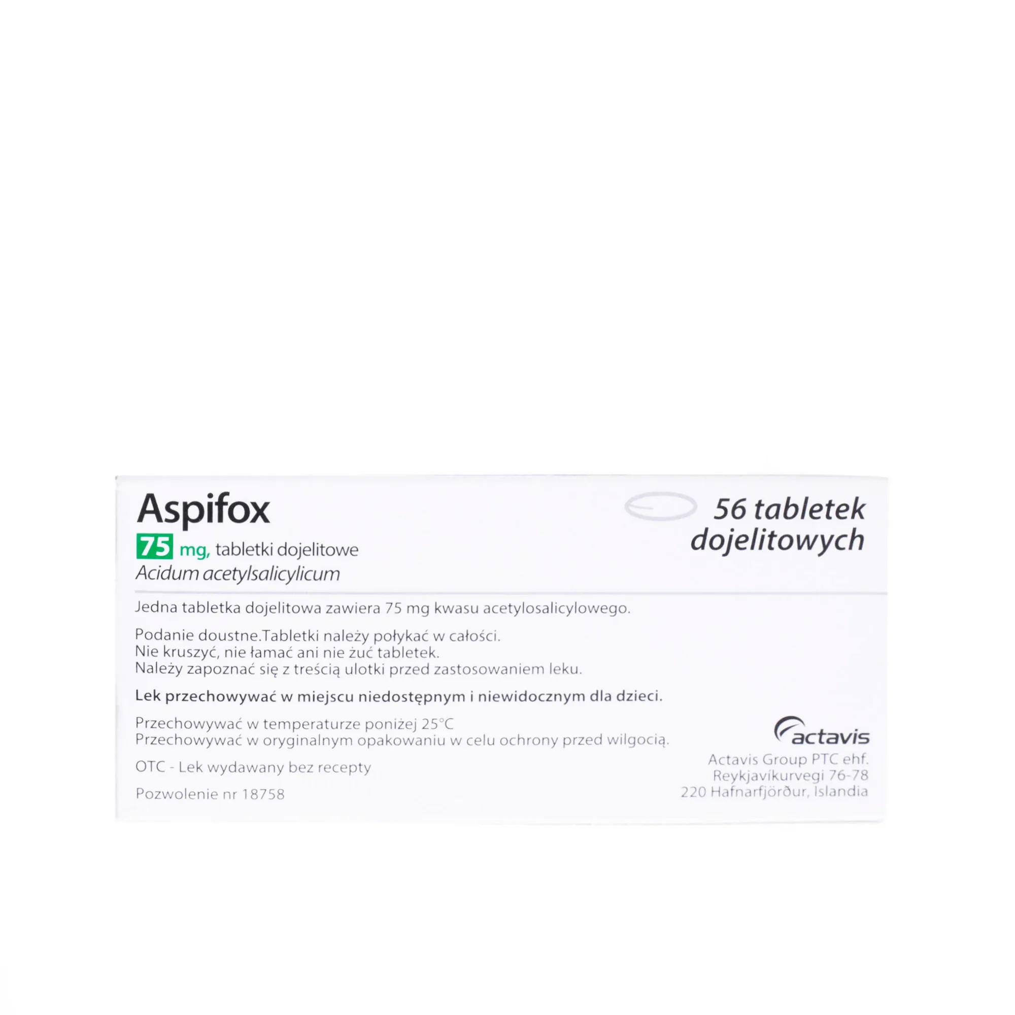 Aspifox 75 mg - lek przeciwpłytkowy, 56 tabletek dojelitowych 
