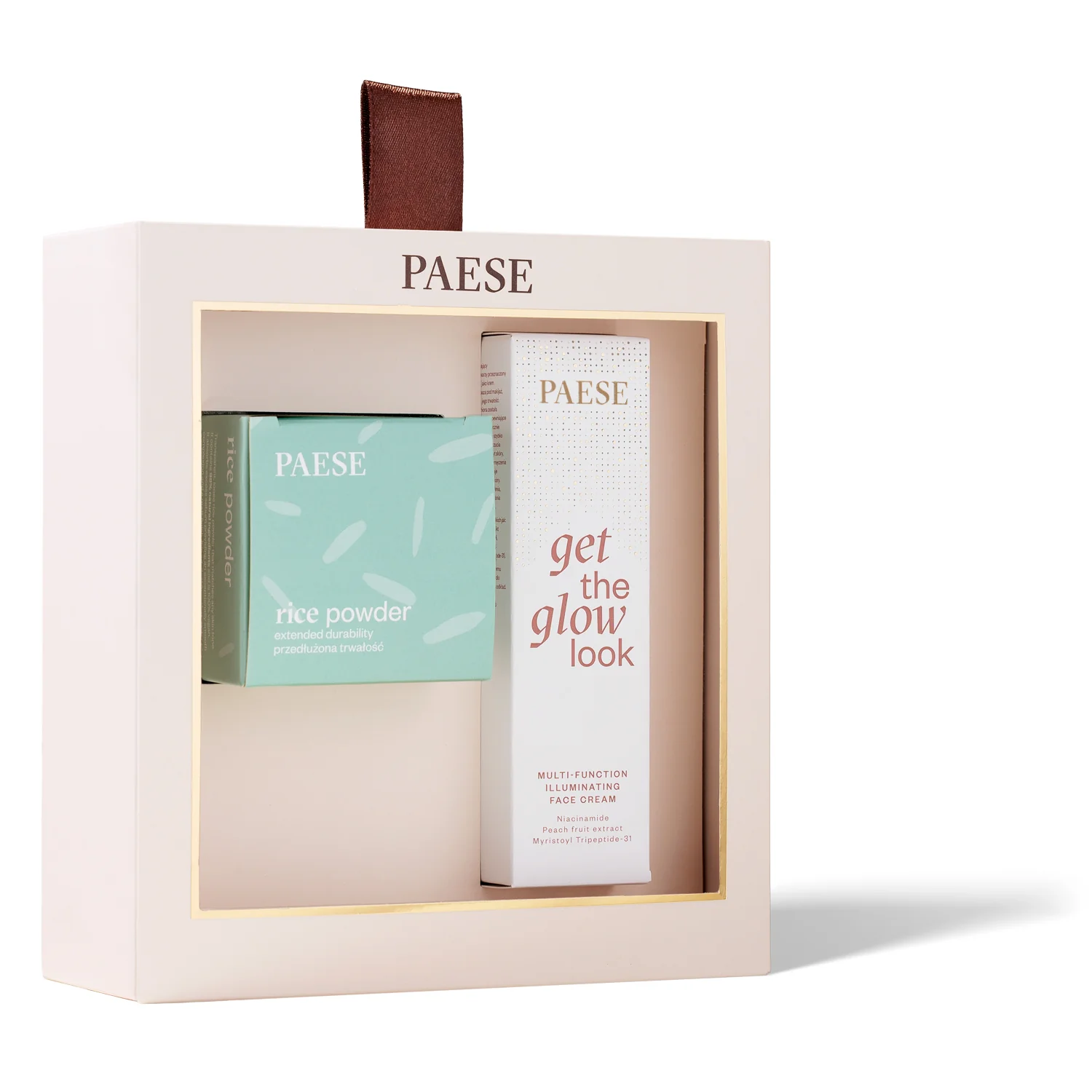 Paese zestaw świąteczny All About The Base 02 krem Get The Glow, 30 ml + puder ryżowy, 10 g