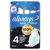Always Secure Night Maxi Podpaski ze skrzydełkami na noc, 6 szt.