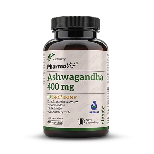 Pharmovit Classic  Ashwagandha 400 mg + BioPerine, suplement diety, 60 kapsułek