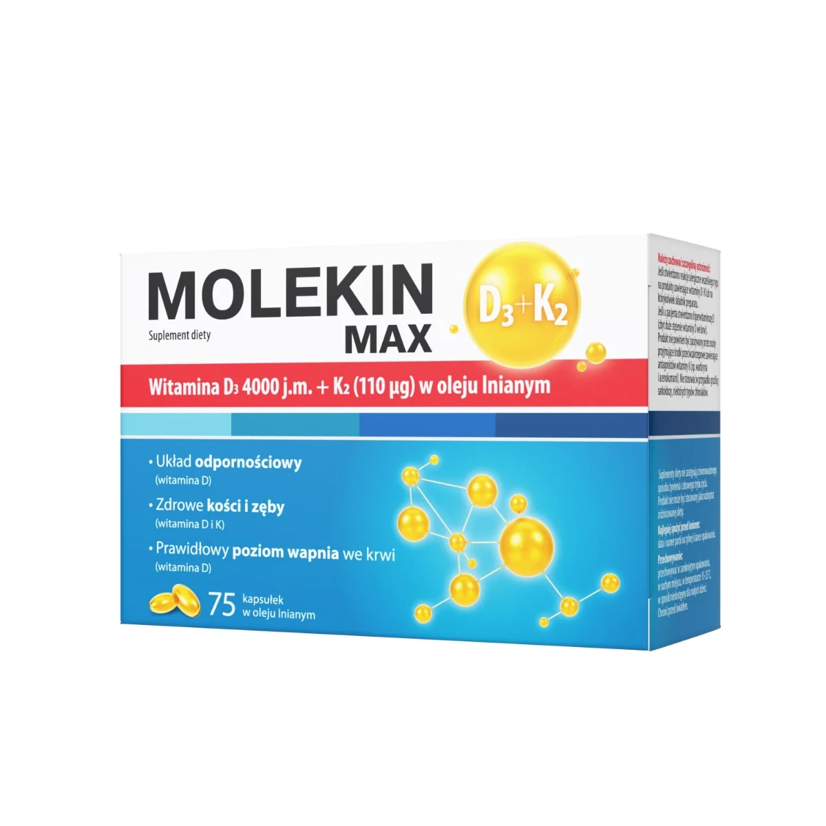 Molekin D3+K2 Max w oleju lnianym suplement diety, 75 kapsułek