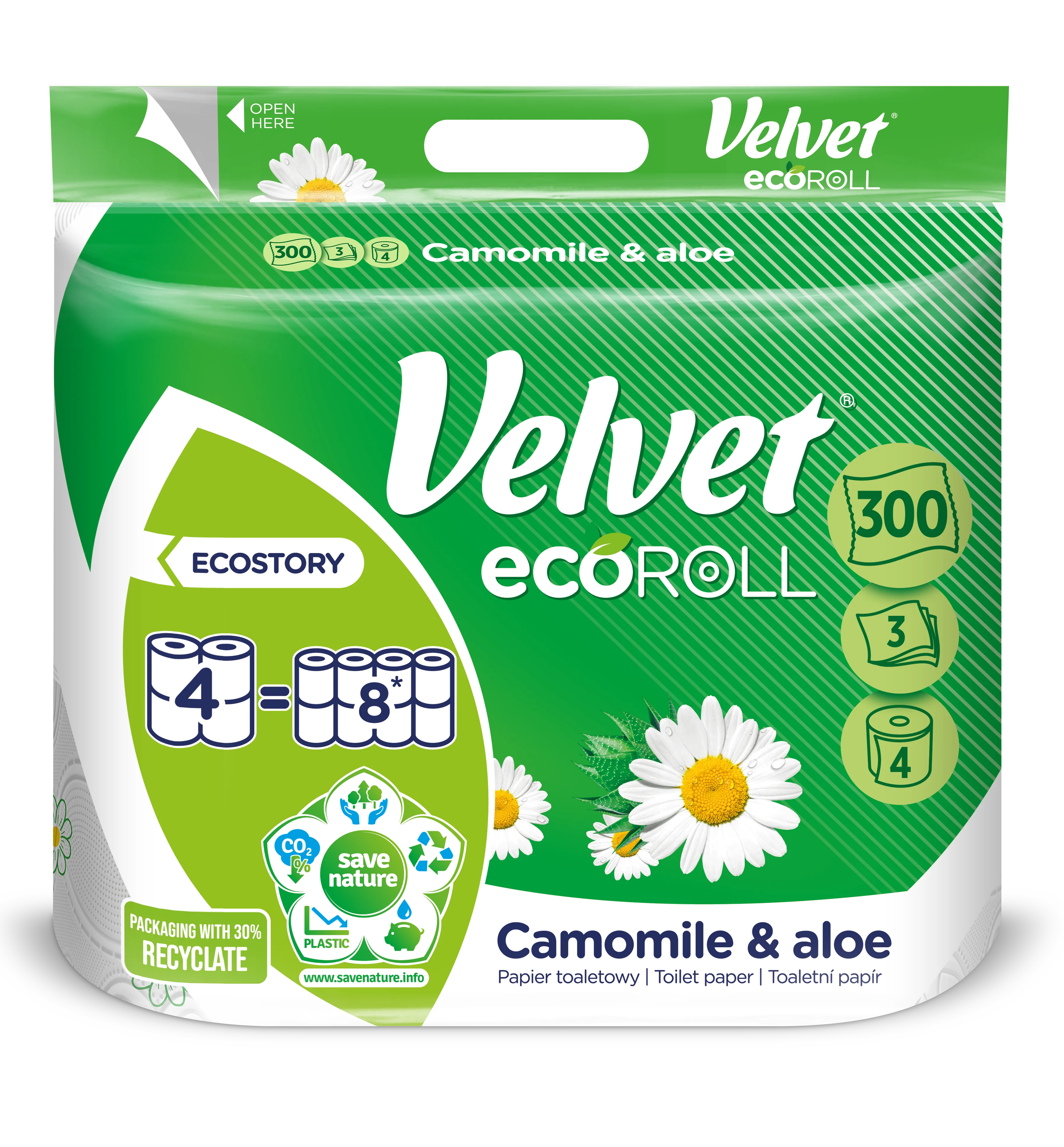 Velvet ecoRoll Rumianek i Aloes papier toaletowy, 4 szt.