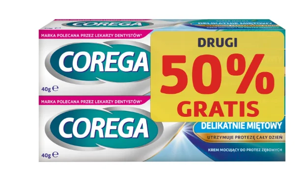 Corega Super Mocny krem mocujący do protez zębowych, smak delikatnie miętowy, 2 x 40 g