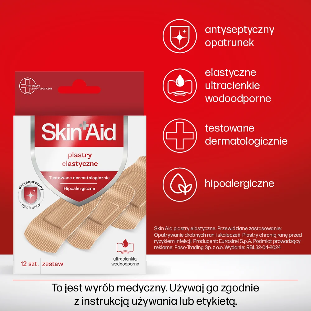 Skin Aid Zestaw plastrów elastycznych 12 sztuk