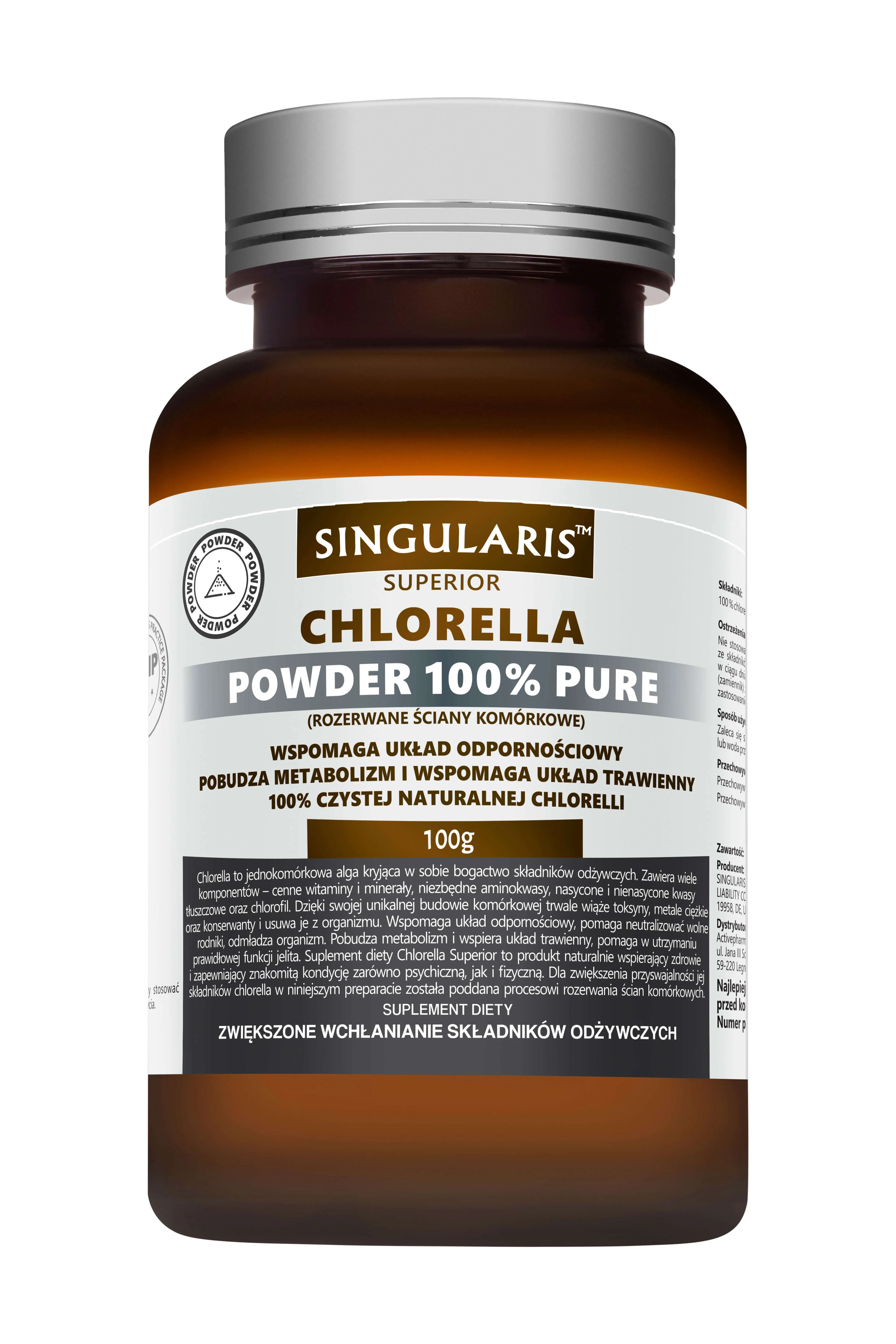 Singularis Superior Chlorella Powder 100% Pure, suplement diety, proszek 100 g