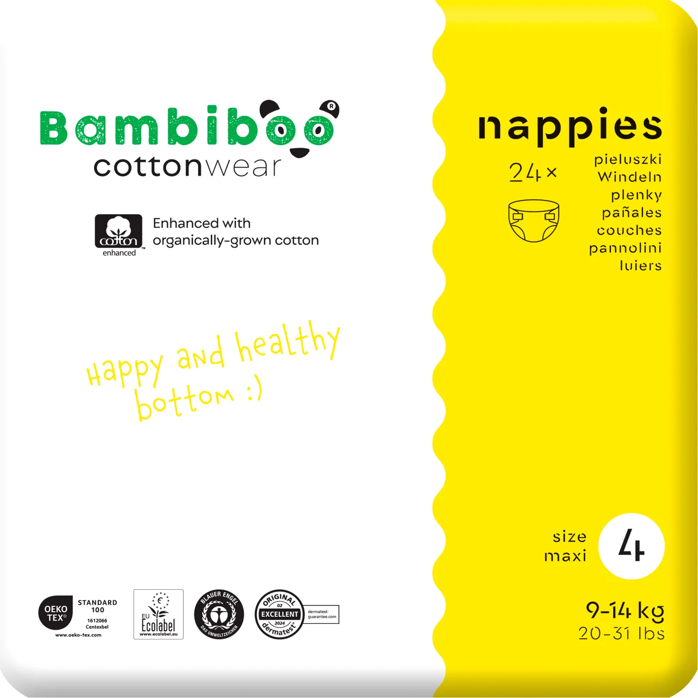 Bambiboo COTTONWEAR jednorazowe pieluszki z bawełną organiczną rozmiar 4, 24 szt.