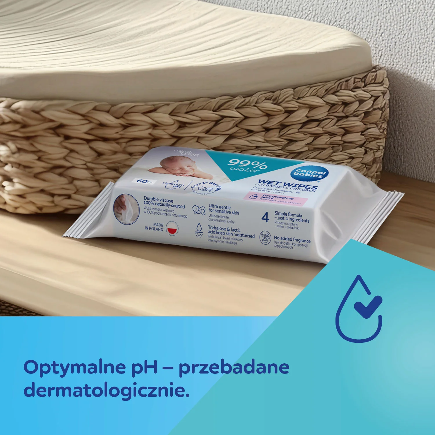 Canpol Babies chusteczki nawilżane dla niemowląt i dzieci, 99% wody, 60 sztuk
