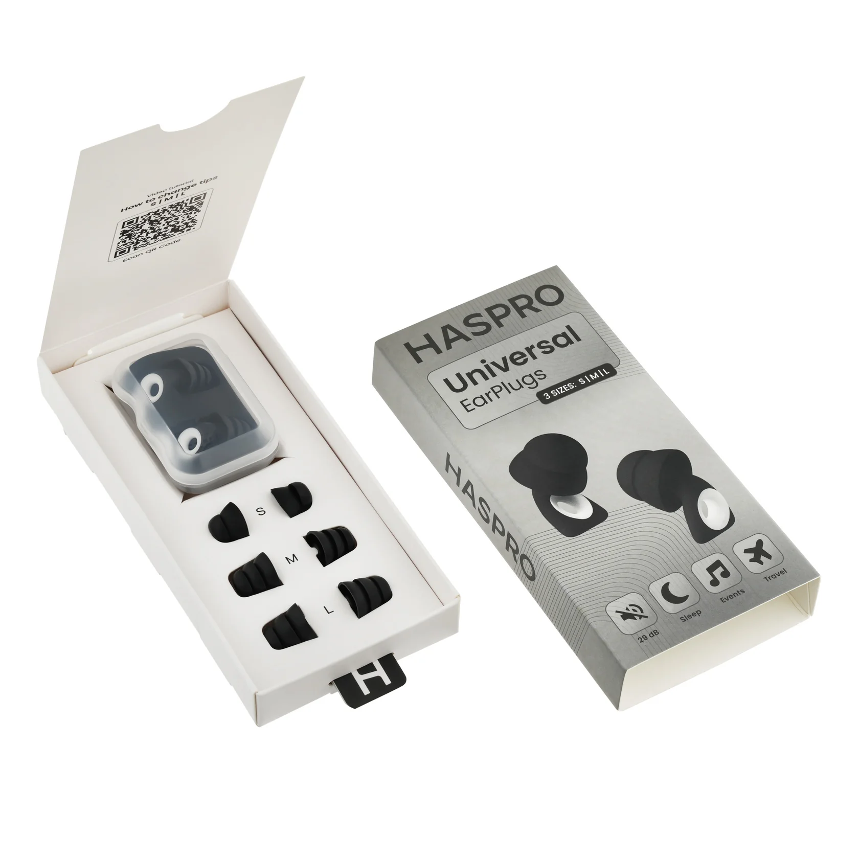 HASPRO Universal silikonowe zatyczki do uszu czarne, 2 sztuki