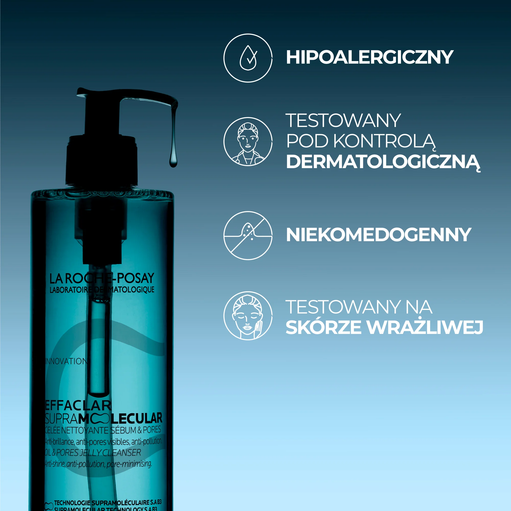 La Roche-Posay Effaclar Supramolecular żel oczyszczający pory i redukujący sebum, 400 ml