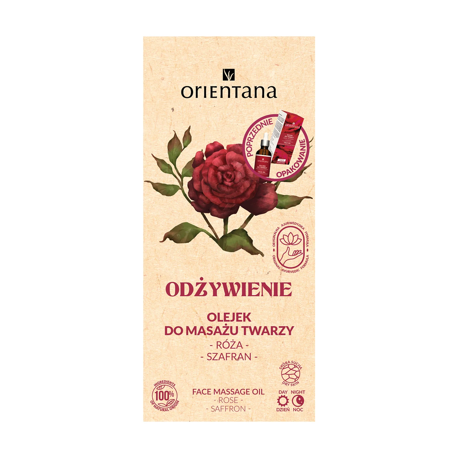 Orientana ODŻYWIENIE Róża Szafran olejek do masażu twarzy, 30 ml