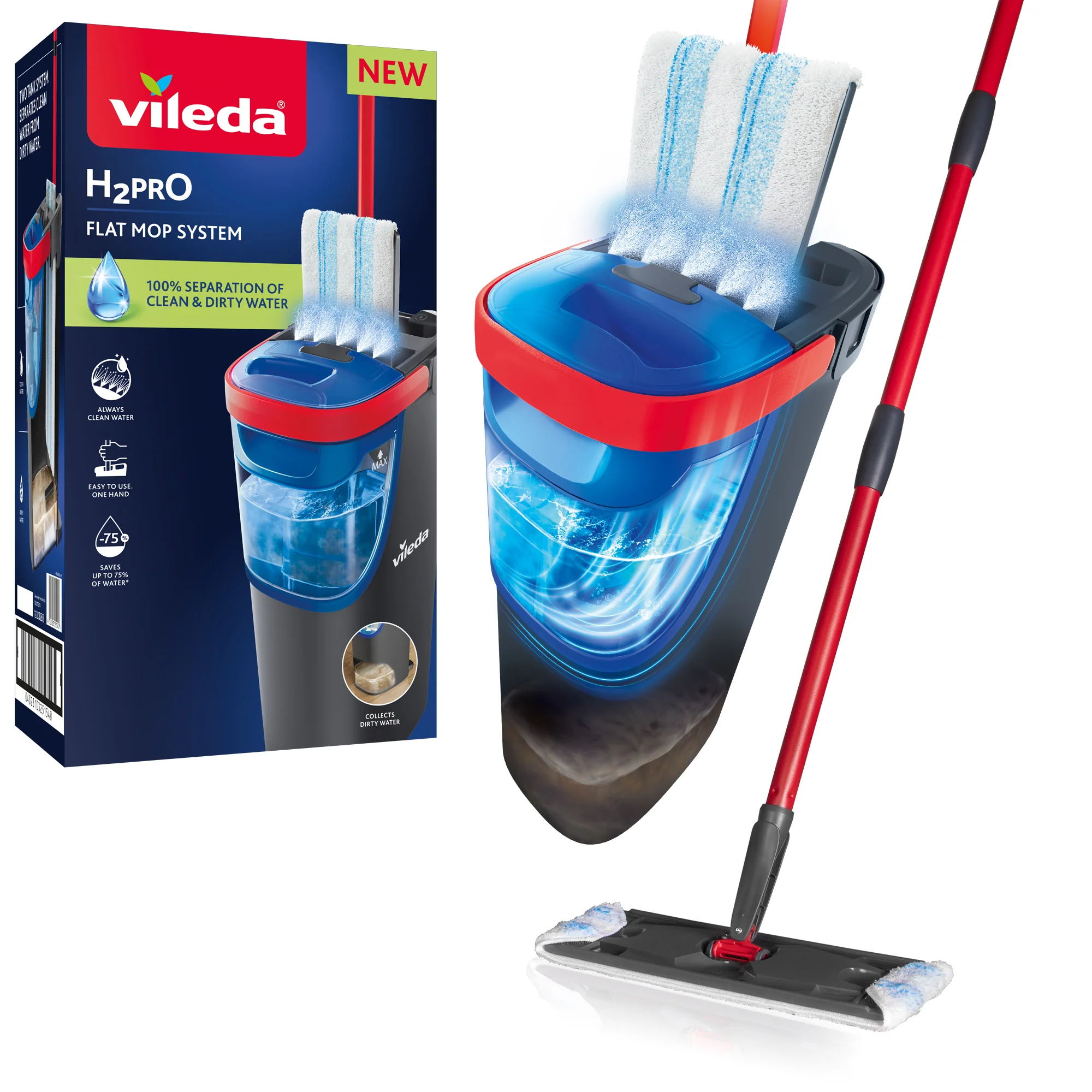 Vileda H2prO mop płaski z drążkiem + pojemnik na wodę