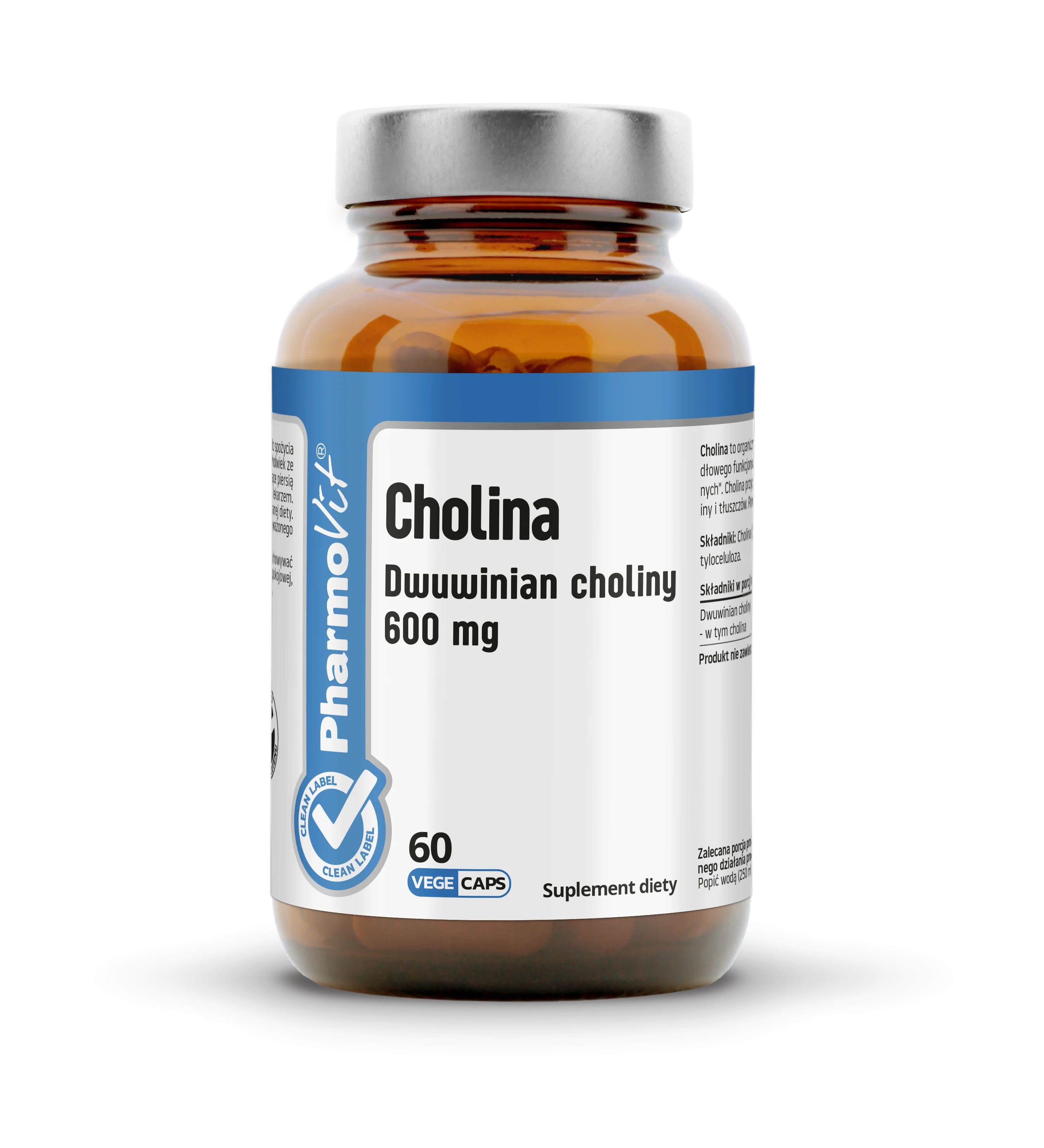 Pharmovit Clean Label Cholina, Dwuwinian choliny 600 mg, 60 kapsułek