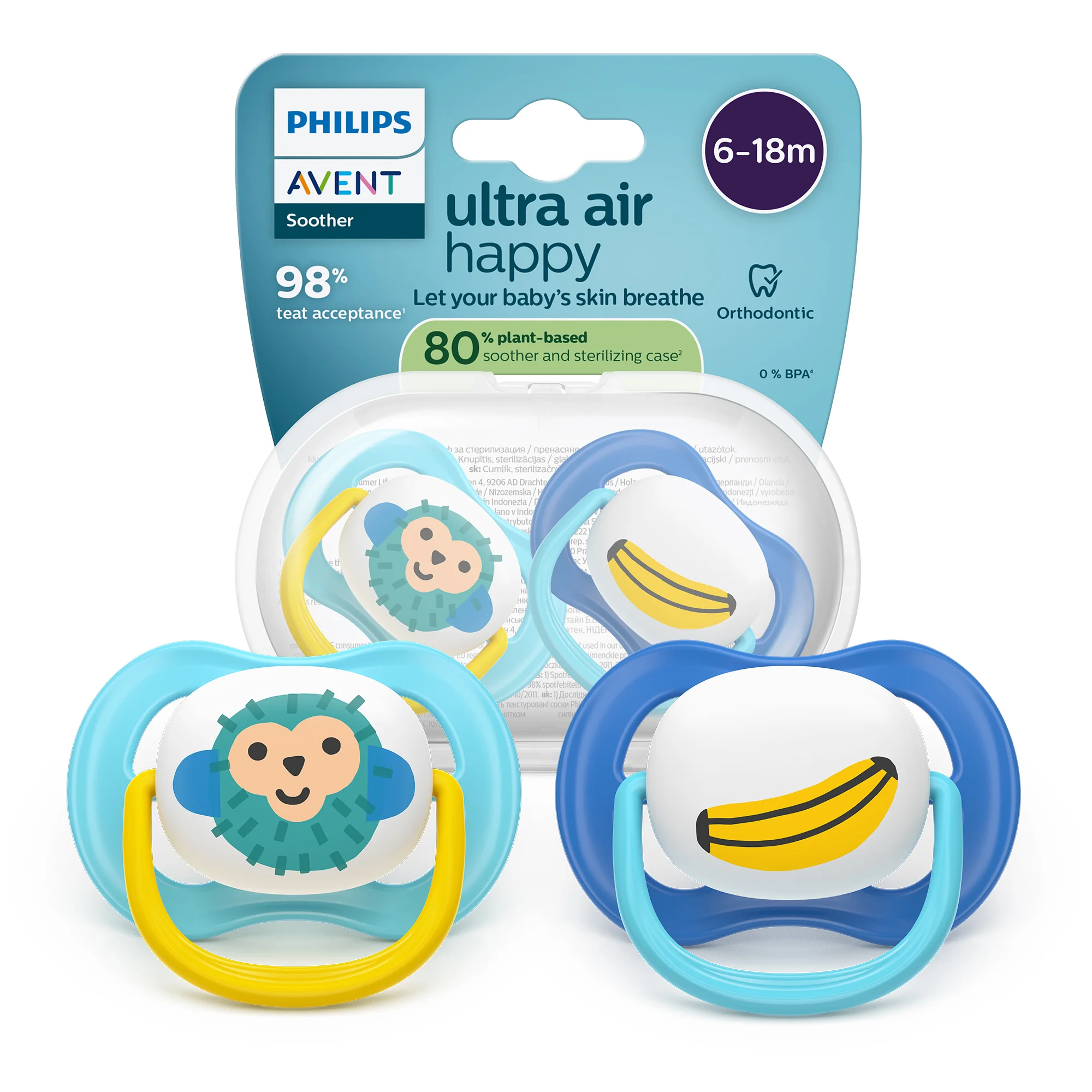 Philips Avent Ultra Air Happy ortodontyczny smoczek uspokajający 6-18 m, 2 sztuki