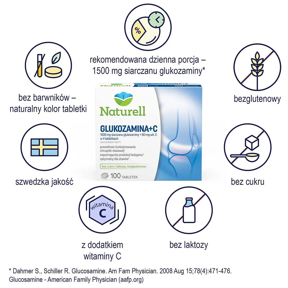 Naturell Glukozamina + C, suplement diety, 100 tabletek 