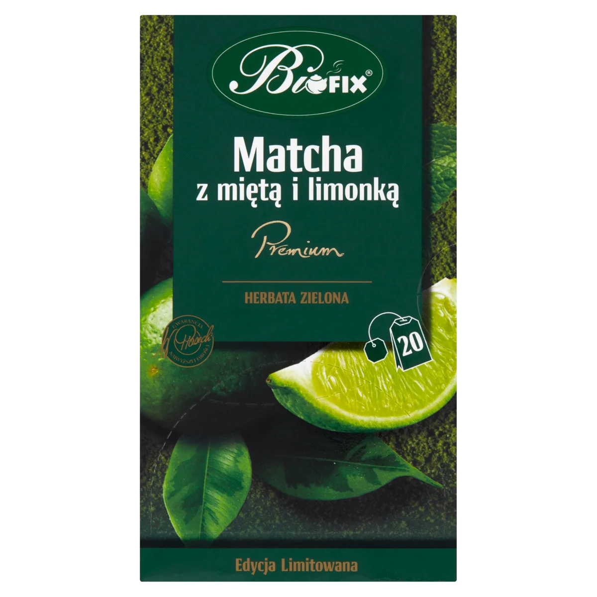 BiFIX Premium Matcha z Miętą i Limonką herbatka zielona ekspresowa, 20 x 2,0 g
