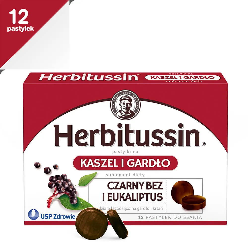 Herbitussin pastylki na kaszel i gardło, suplement diety, 12 pastylek