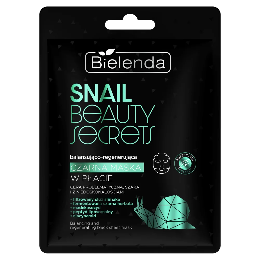 Bielenda Snail Beauty Secrets balansująco-regenerująca czarna maska w płacie, 1 sztuka