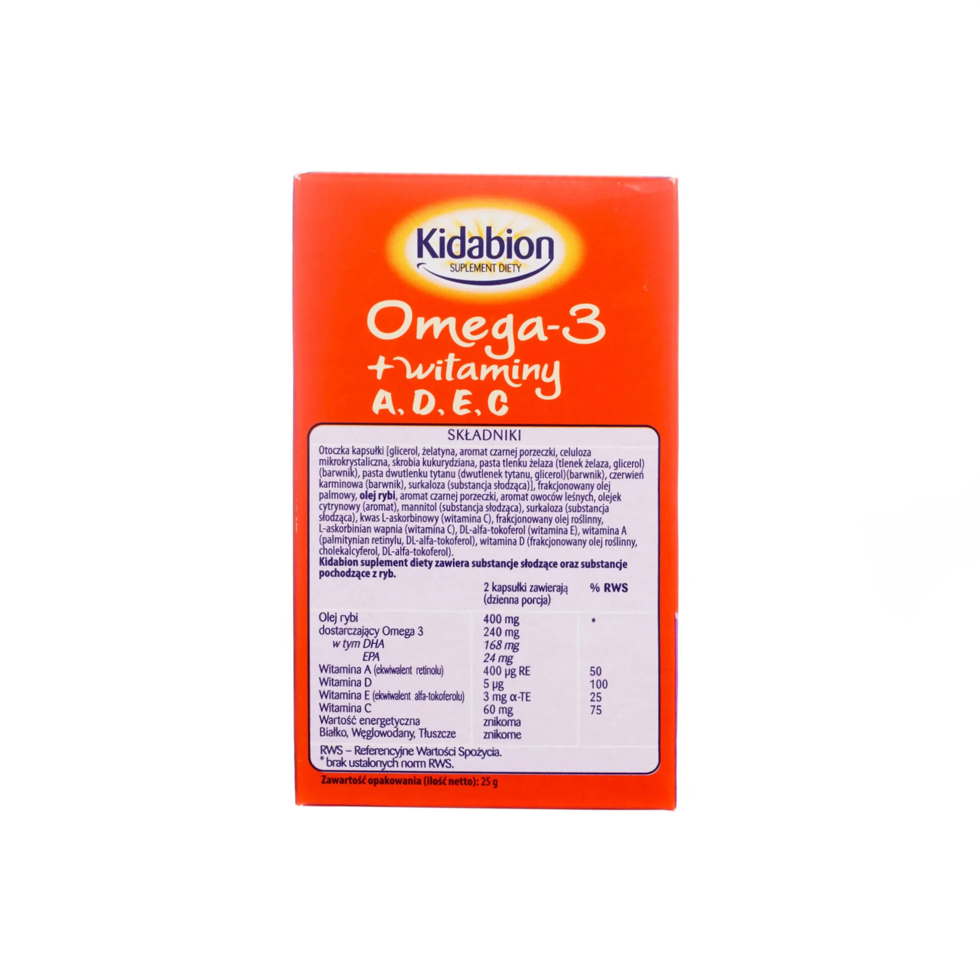 Kidabion o smaku czarnej porzeczki - suplement diety zawierający olej Omega-3 i wit. A,D,E,C 
