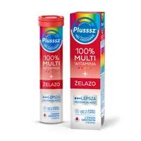 Plusssz 100% Multiwitamina + Żelazo, smak wiśnia-pomarańcza,  20 tabletek musujących