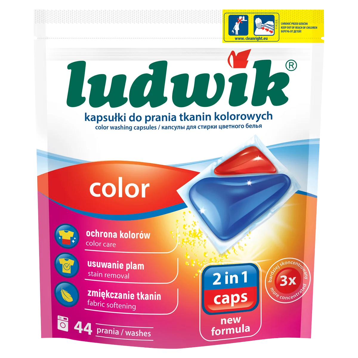 Ludwik Color kapsułki do prania tkanin kolorowych 2 w 1, 44 szt.