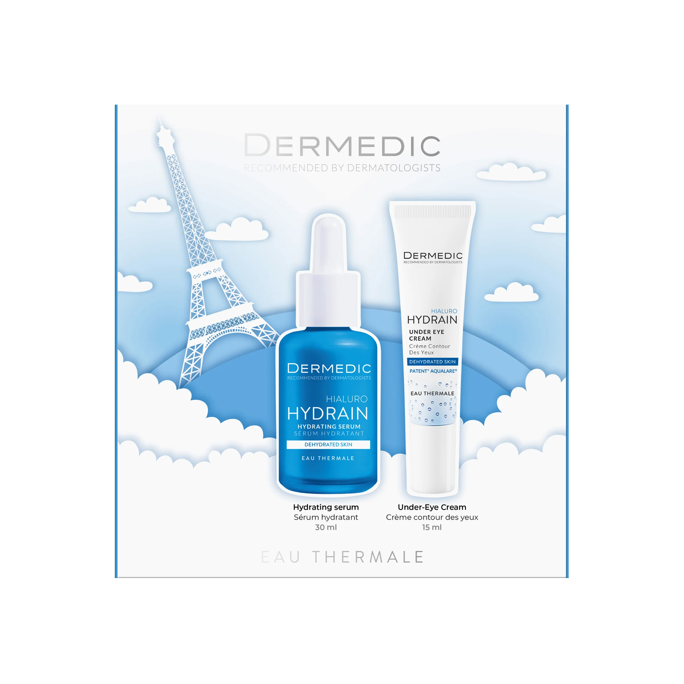 Dermedic Hydrain Zestaw serum nawadniające twarz, szyję i dekolt, 30 ml + krem pod oczy, 15 ml