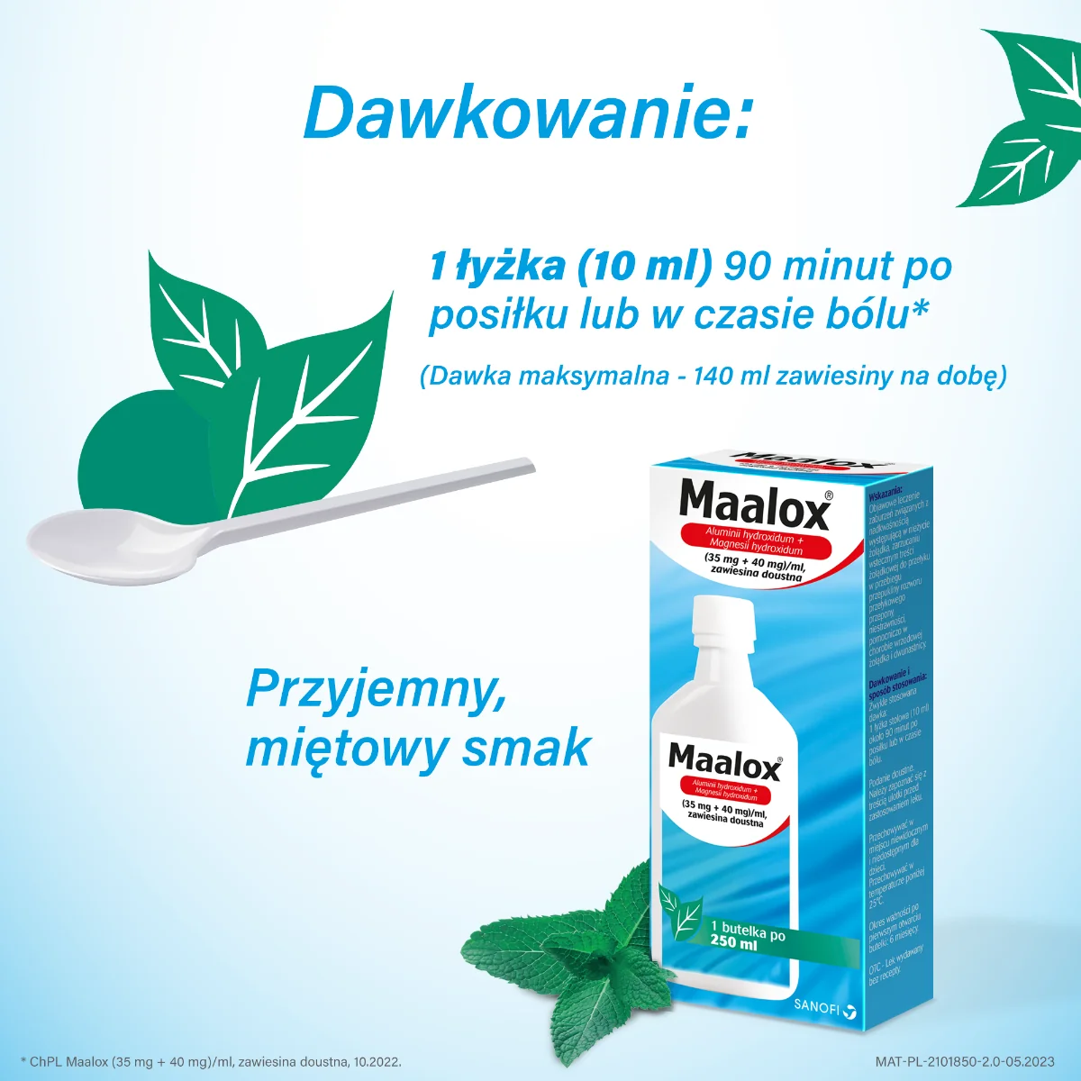 Maalox (Alumini hydroxidum 35 mg + Magnesii hydroxidum 40 mg)/ml zawiesina doustna, 250 ml
