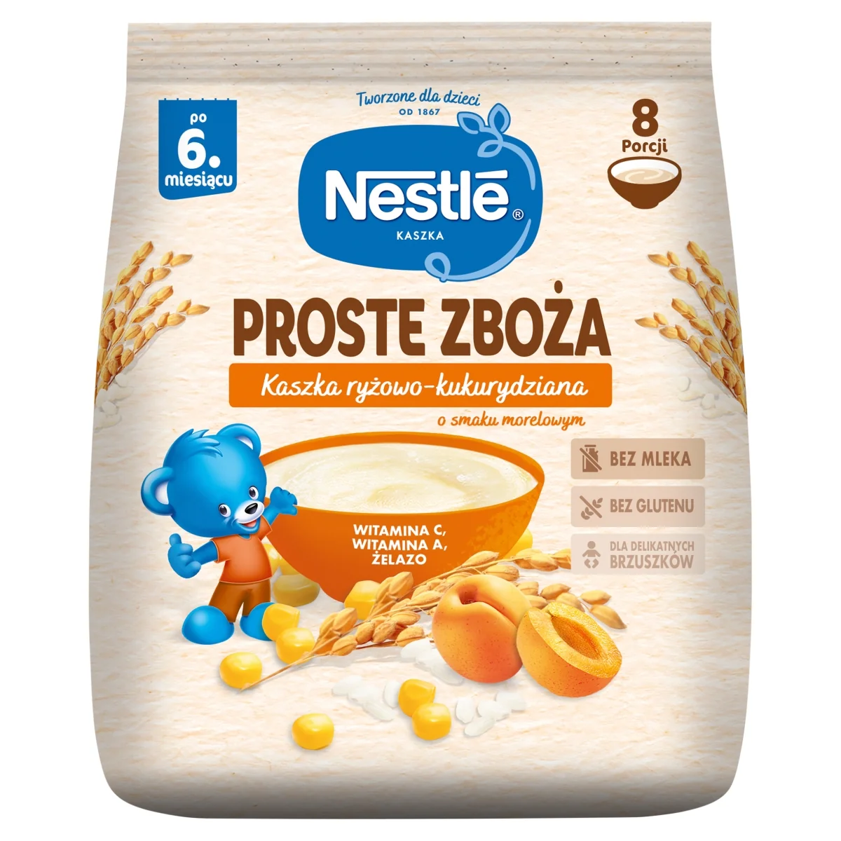 Nestlé Proste Zboża kaszka ryżowo-kukurydziana o smaku morelowym po 6. miesiącu, 144 g