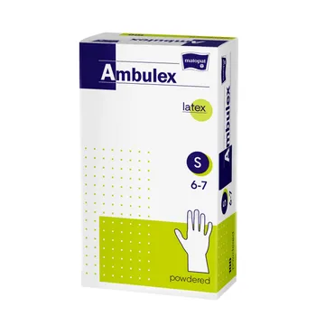 Ambulex Lateks, rękawice zabiegowe, lekko pudrowane, niejałowe, rozmiar S, 100 sztuk 