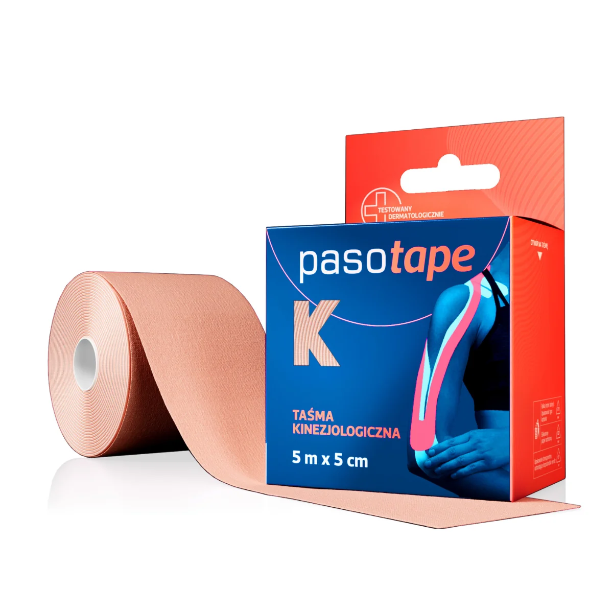 Pasotape taśma kinezjologiczna 5 m x 5 cm cielista, 1 sztuka