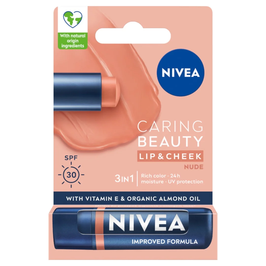 Nivea Caring Beauty 3w1 pomadka pielęgnująca Nude, 4,8 g