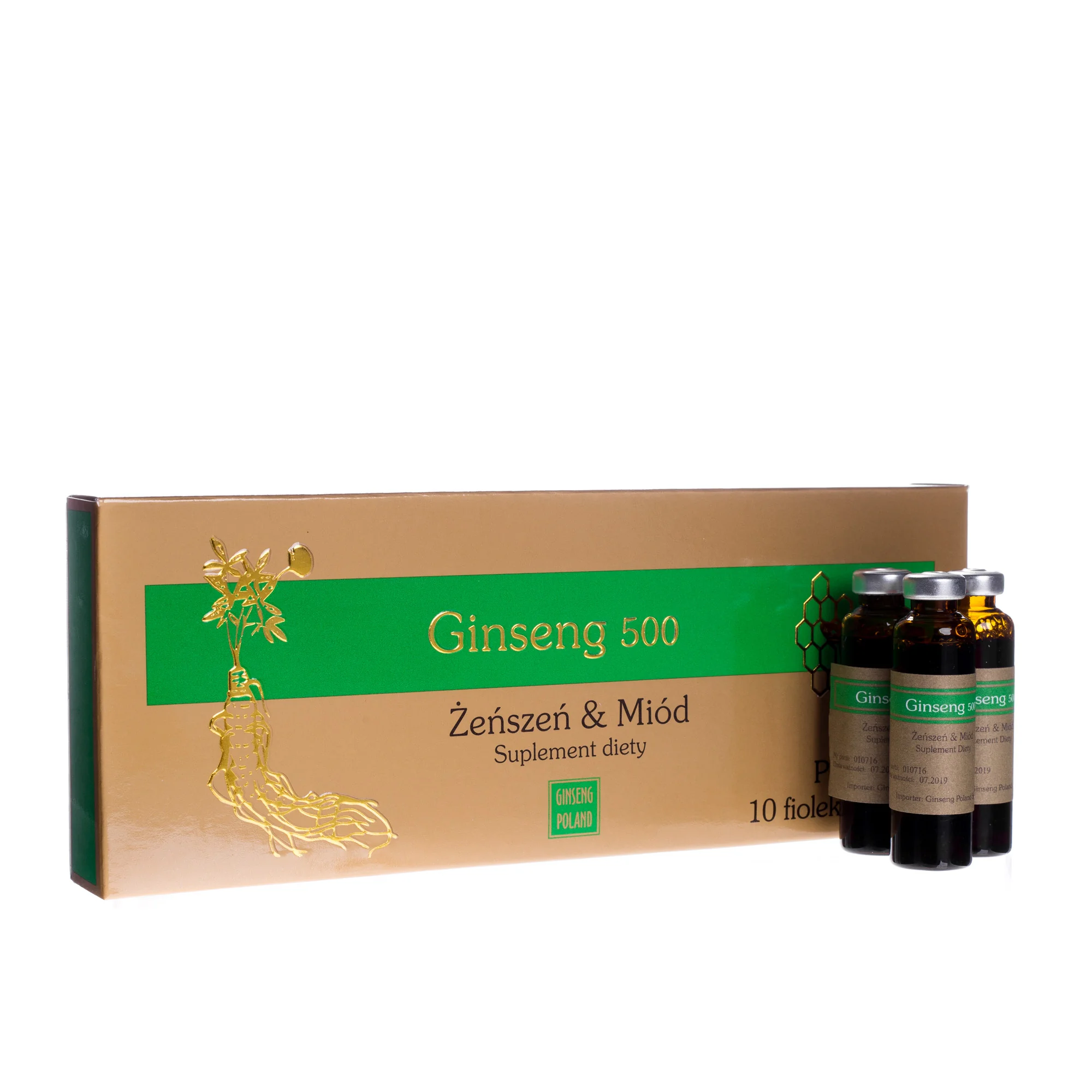 Ginseng 500, żeńszeń & miód, 10 fiolek x 10 ml