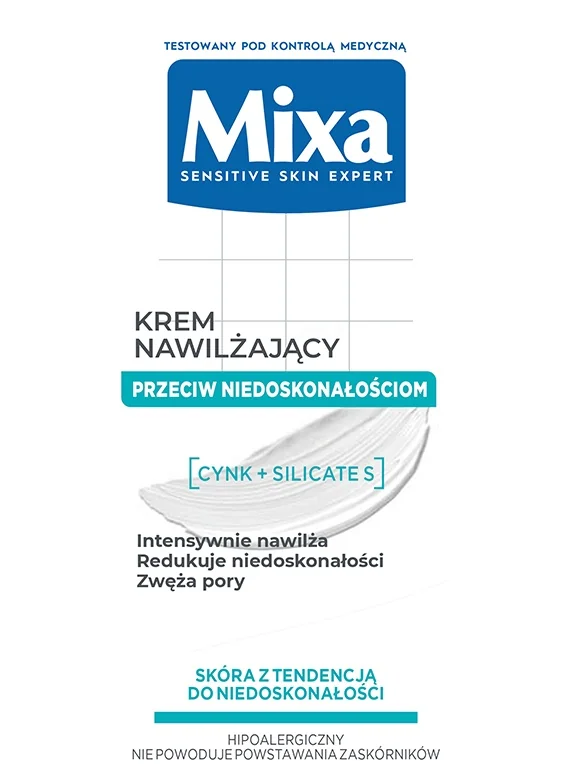 Mixa krem nawilżający przeciw niedoskonałościom 2w1, 50 ml