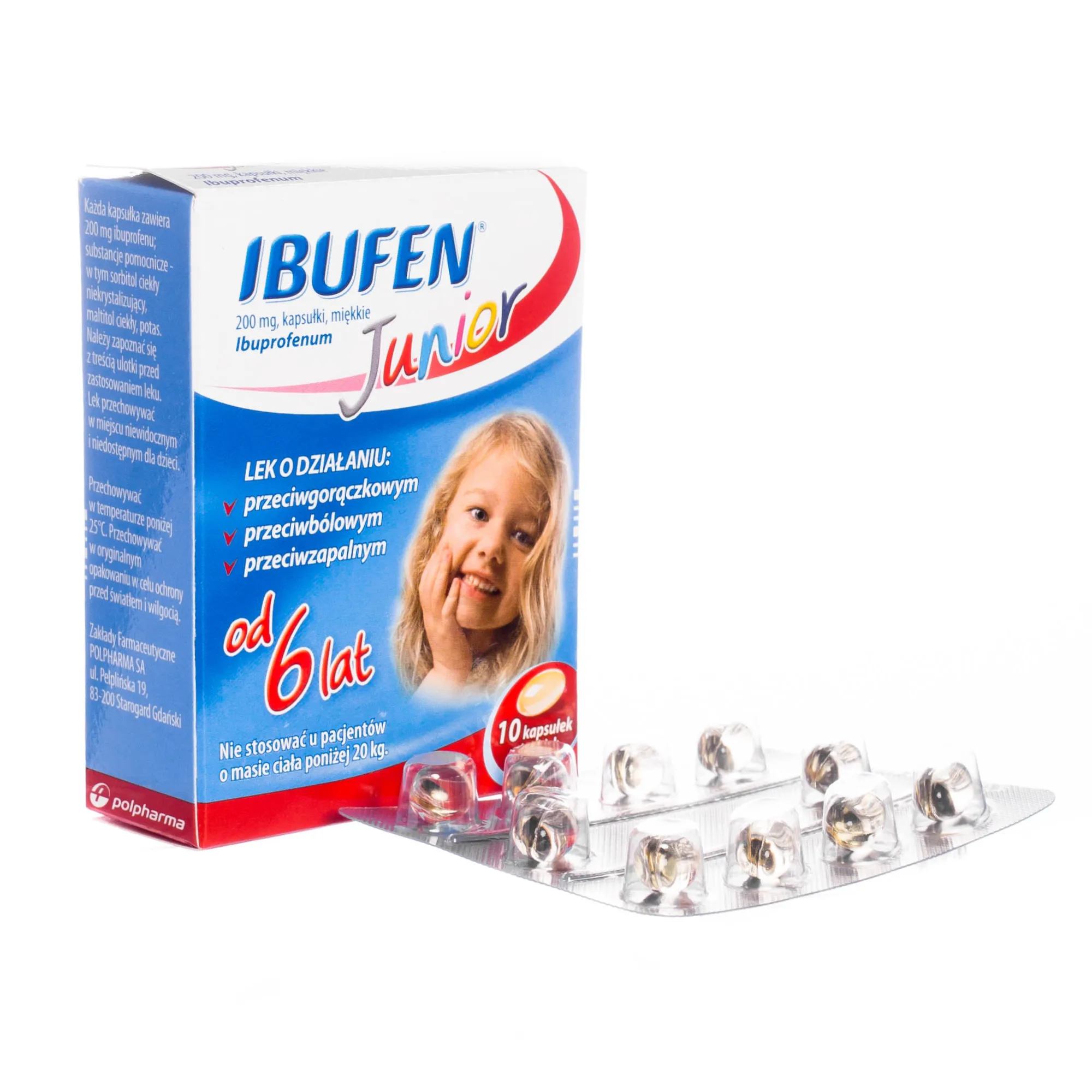 Ibufen junior Ibuprofenum 200 mg, 10 kapsułek miękkich 