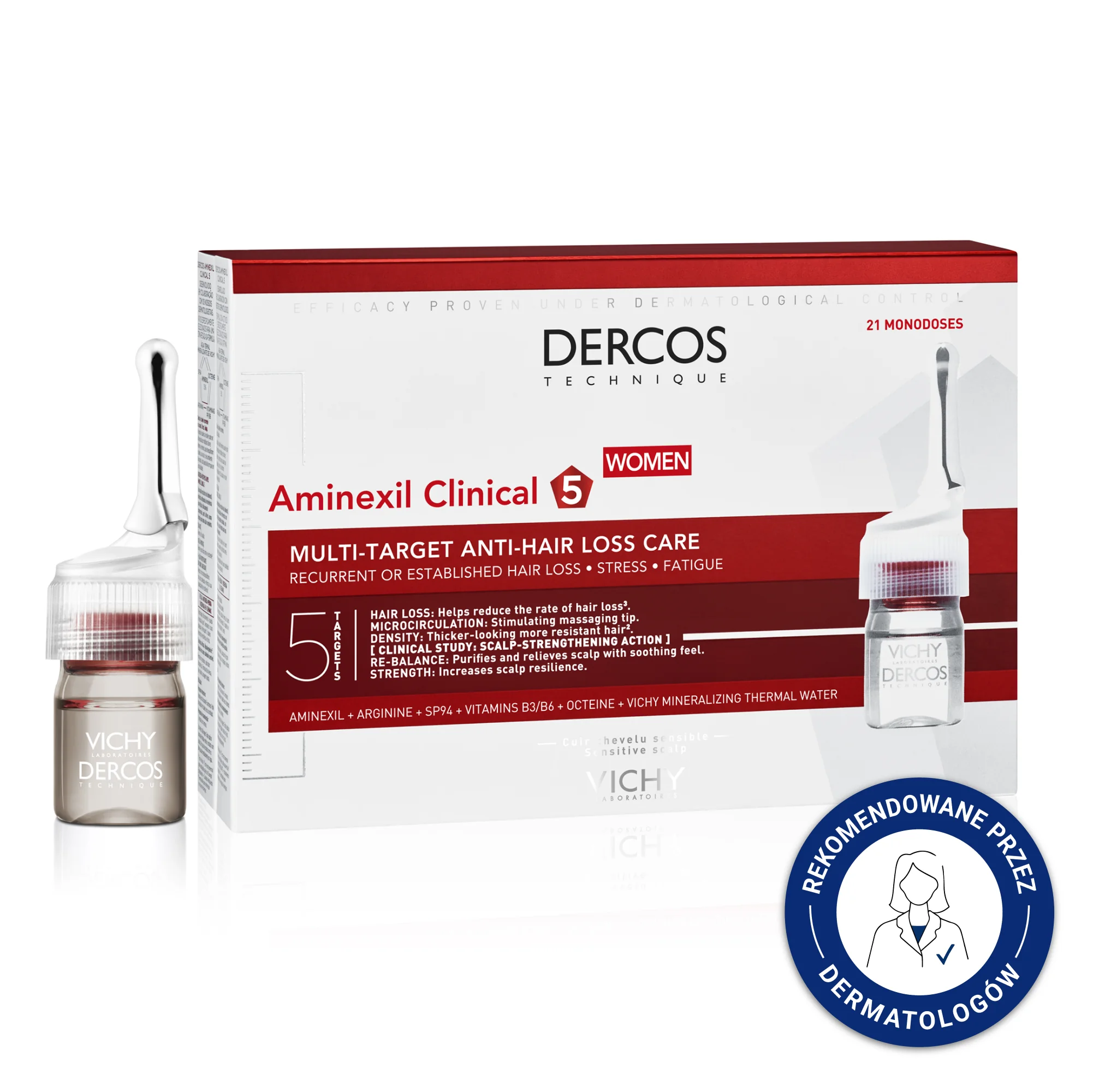 Vichy Dercos Aminexil Clinical 5 Kuracja przeciw wypadaniu włosów dla kobiet, 21 ampułek