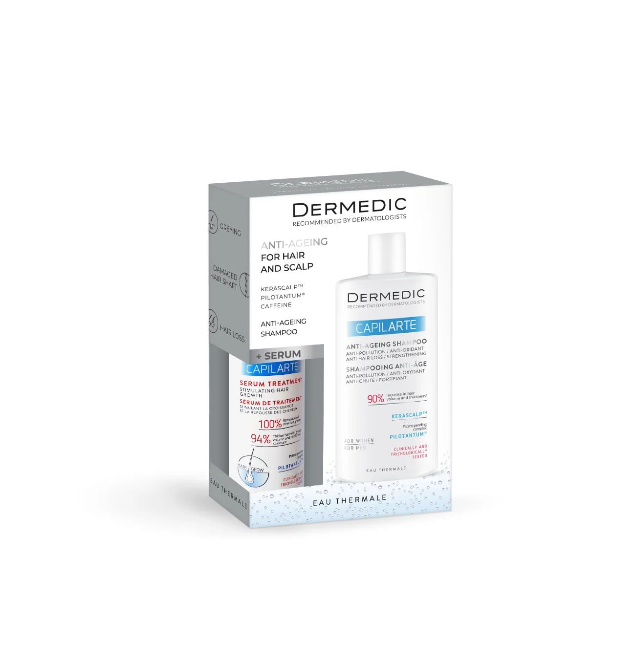 Dermedic Capilarte Zestaw serum-kuracja stymulująca wzrost włosów, 150 ml + szampon anti-ageing, 300 ml