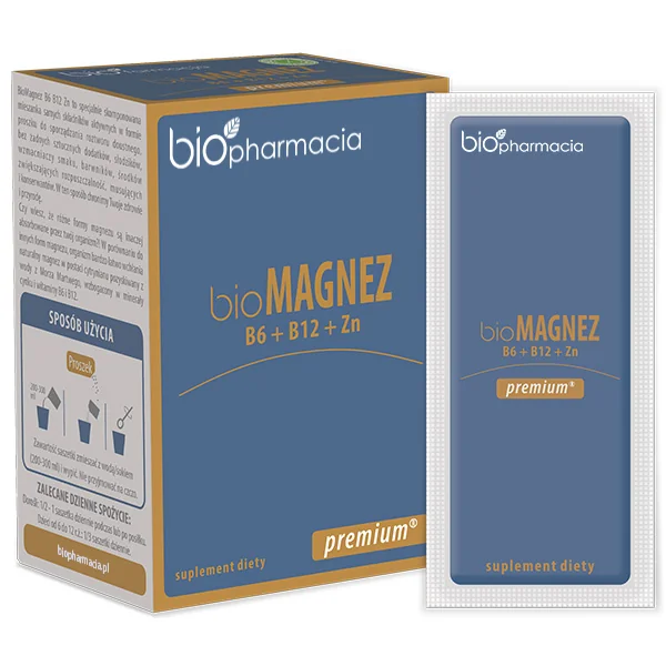 Biofarmacja BioMagnez Premium Magnez z witaminami B16, B12 i cynkiem, 20 saszetek
