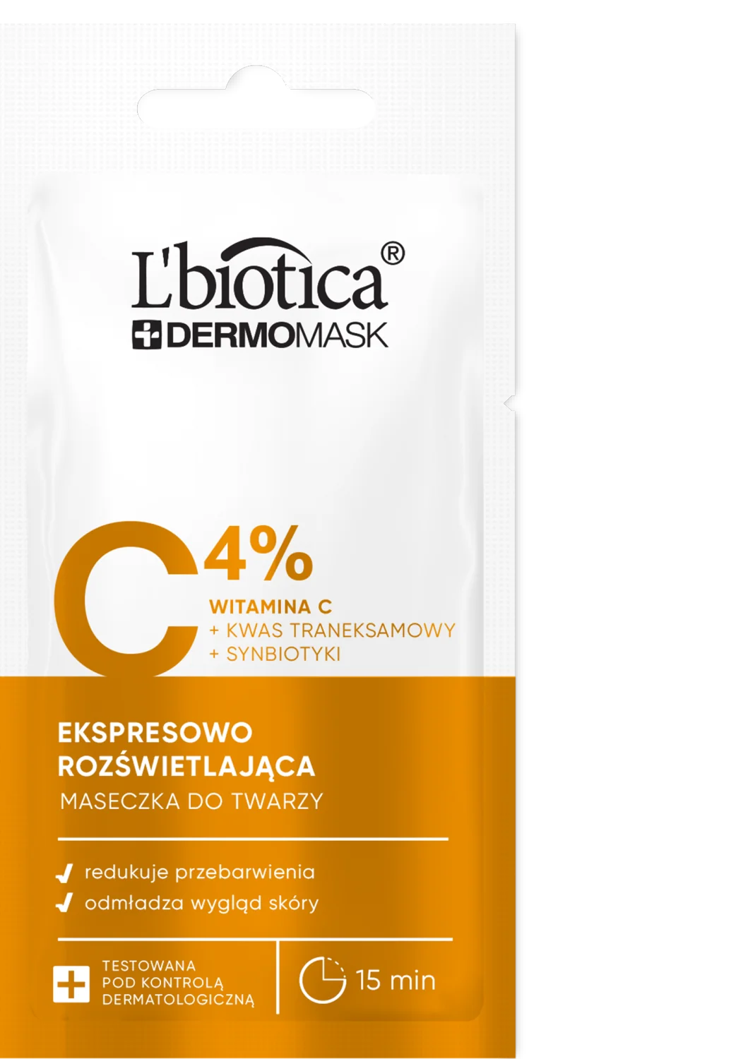L'biotica Dermomask ekspresowo rozświetlająca maska z witaminą C, 8 ml