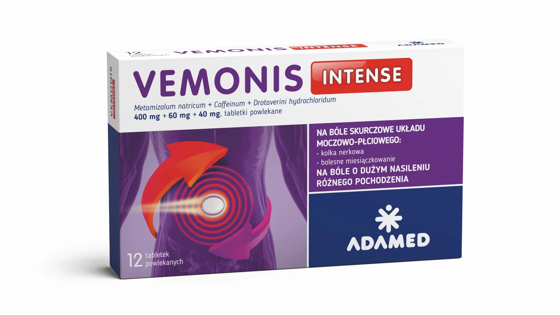 Vemonis Intense 400 mg + 60 mg + 40 mg 12 tabletek powlekanych