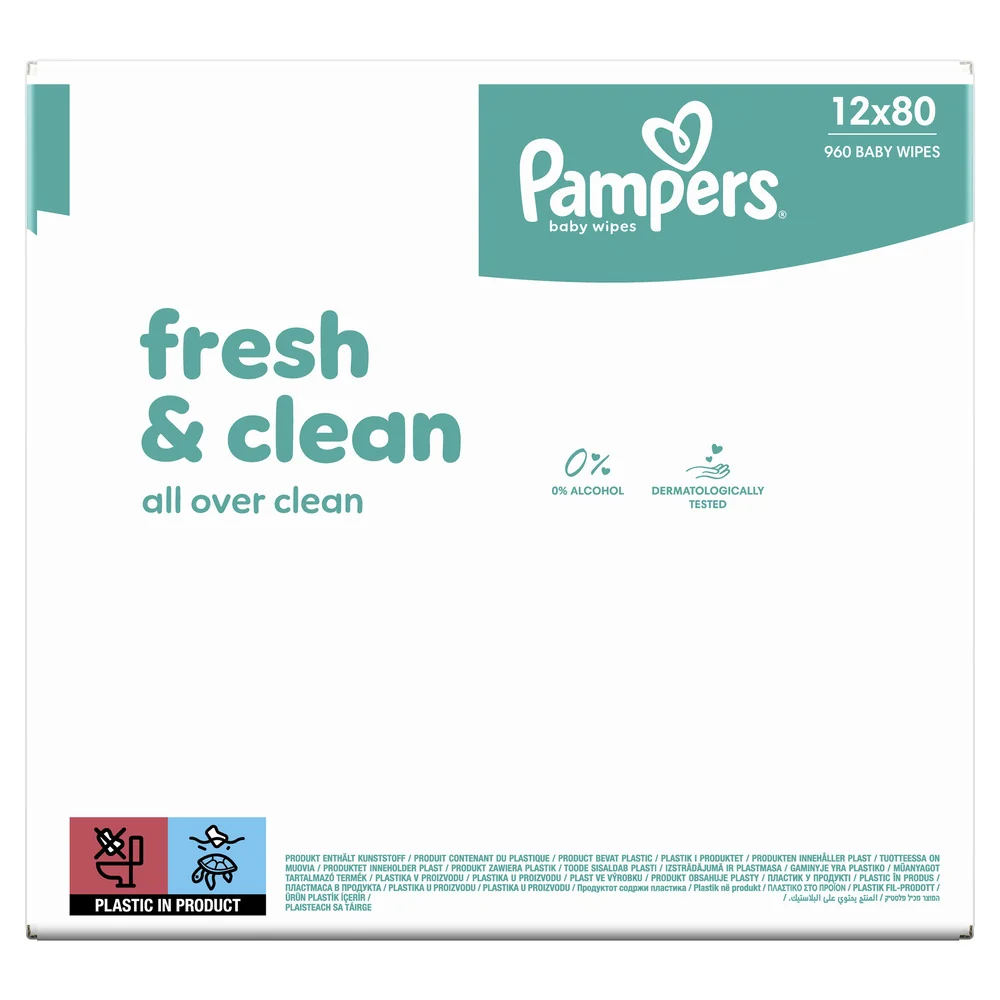 Pampers Fresh Clean chusteczki nawilżane dla dzieci, 12 x 80 sztuk