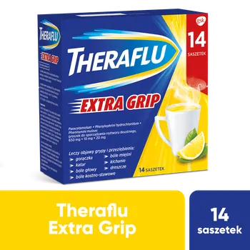 Theraflu ExtraGrip. 14 saszetek, smak cytrynowy 